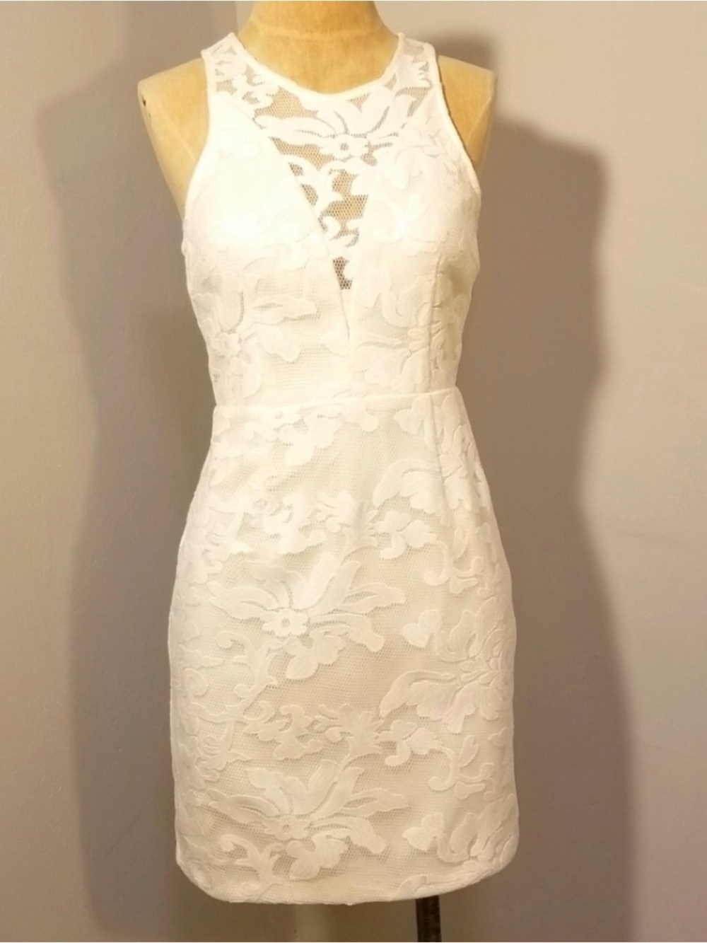 Sleeveless White Lace Mini Dress